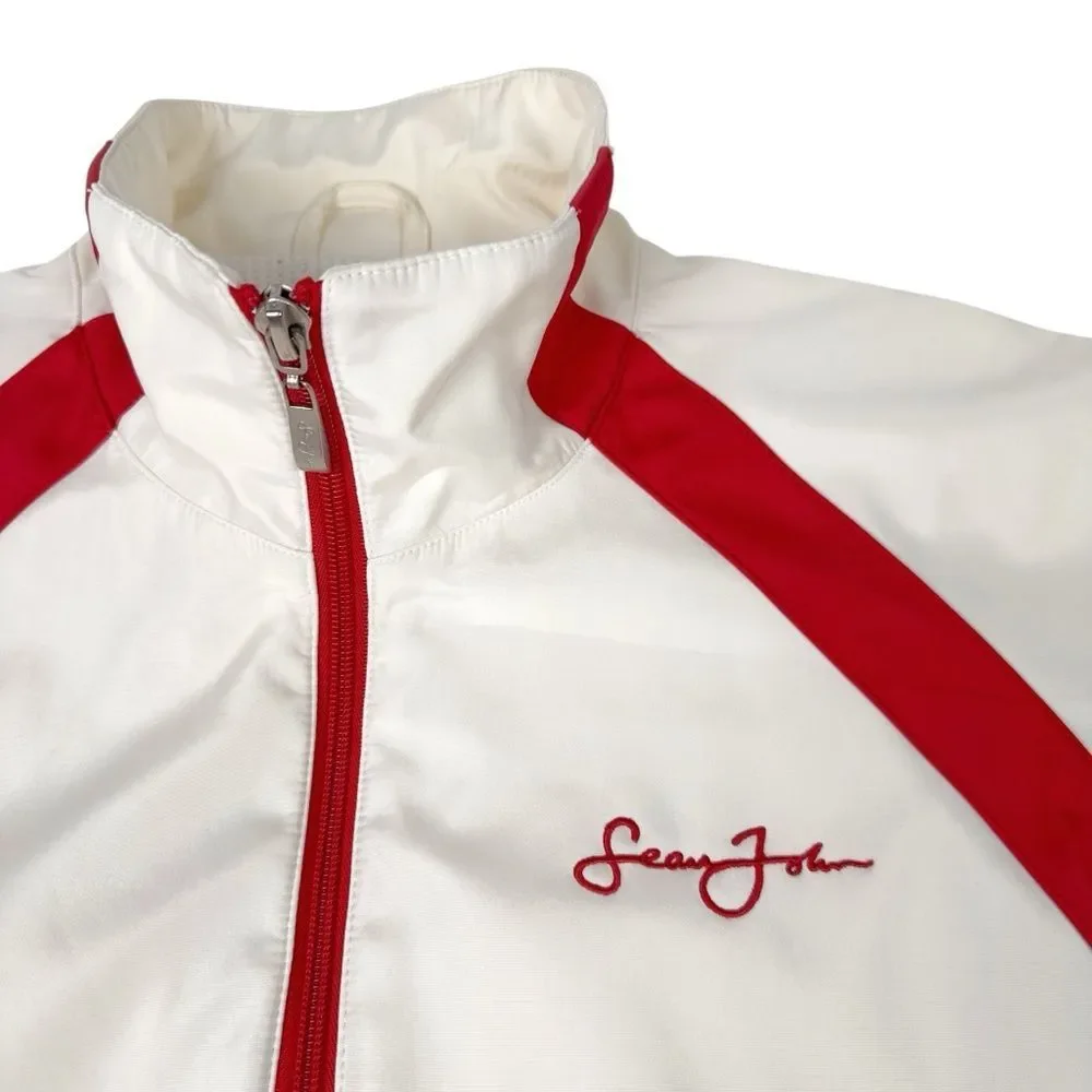 Vintage Sean John Jacket Mens XL Ivory Red Full Zip Hip Hop Y2K